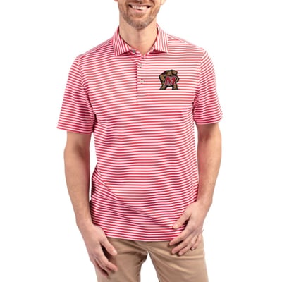  Maryland Terrapins Cutter & Buck Virtue Recycled Stripe Featherlight Pique Polo - Red