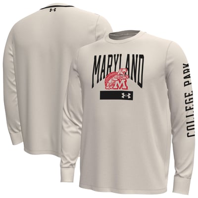  Maryland Terrapins Under Armour Gameday Motion Heavyweight Long Sleeve T-Shirt - Cream