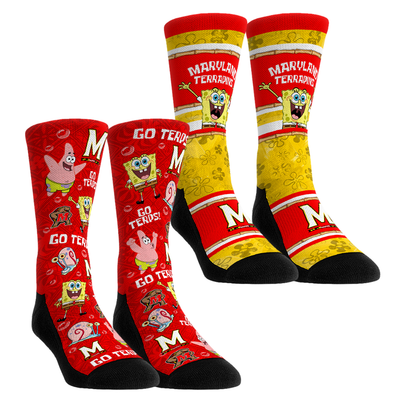 Maryland Terrapins Rock Em Unisex SpongeBob SquarePants Two-Pack Crew Socks Set - Red