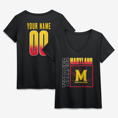Maryland Terrapins Women's Home Court Pop Personalized Any Name & Number V-Neck T-Shirt - Black