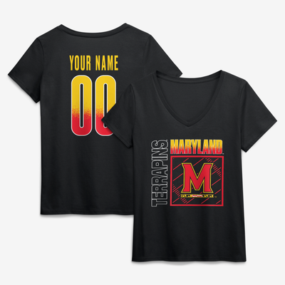 Maryland Terrapins Women's Home Field Pop Personalized Any Name & Number V-Neck T-Shirt - Black