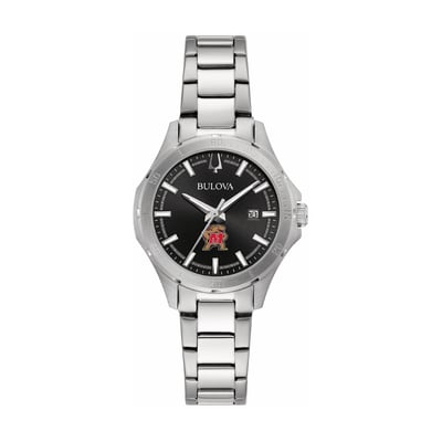 Maryland Terrapins Bulova Women's Stainless Steel Sport Classic Watch - Black