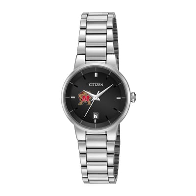 Maryland Terrapins Citizen Watch Women's Black Dial Stainless Steel Watch - Silver