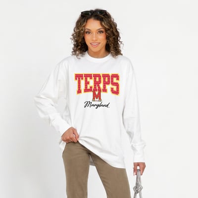 Maryland Terrapins Gameday Couture Women's Sweet Spot Oversized Long Sleeve T-Shirt - White
