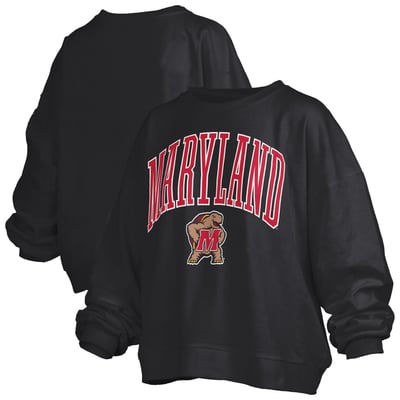 Maryland Terrapins Pressbox Women's Oversized Janise Arch Over Logo Fleece Sweatshirt - Black