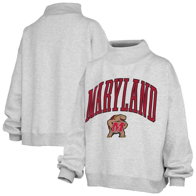 Maryland Terrapins Pressbox Women's Nelson Texture Lingo Mock Neck Fleece Sweatshirt - Heather Gray