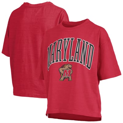 Maryland Terrapins Pressbox Women's Oversized Nelson Arch Over Logo Slub T-Shirt - Red