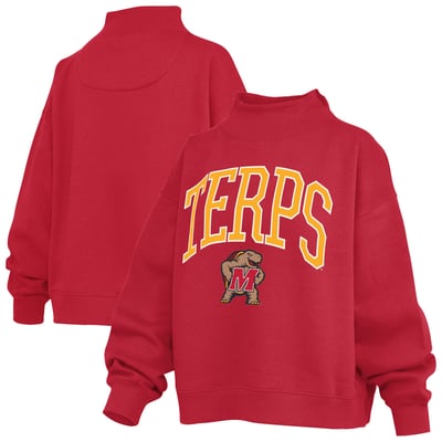  Maryland Terrapins Pressbox Women's Oversized Slogan Fleece Mock Neck Sweatshirt - Red