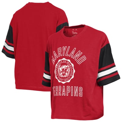  Maryland Terrapins Pressbox Women's Sunday Colorblock Seal Slub T-Shirt - Red