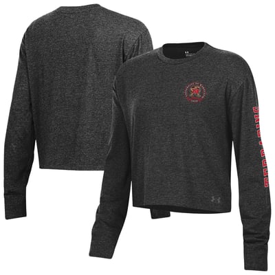  Maryland Terrapins Under Armour Women's Icon Sleeve Two-Hit Long Sleeve Crop Top - Black