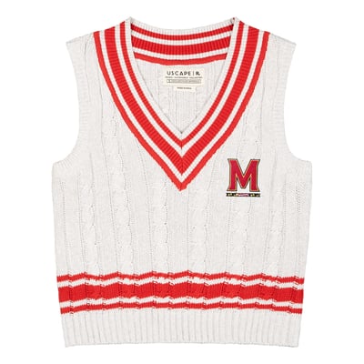  Maryland Terrapins Uscape Apparel Women's Renew Cable V-Neck Vest Sweater - Ash