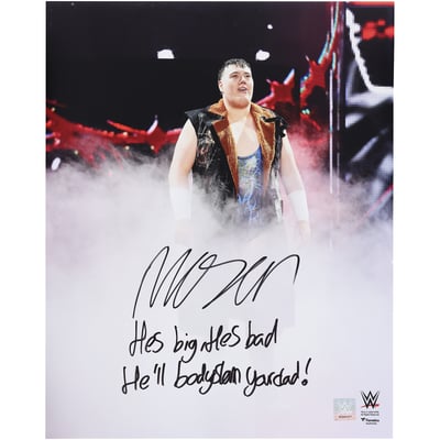 Mason Rook WWE Autographed 16" x 20" Entrance In Smoke Photograph with "He's Big. He's Bad. He'll Bodyslam Your Dad" Inscription