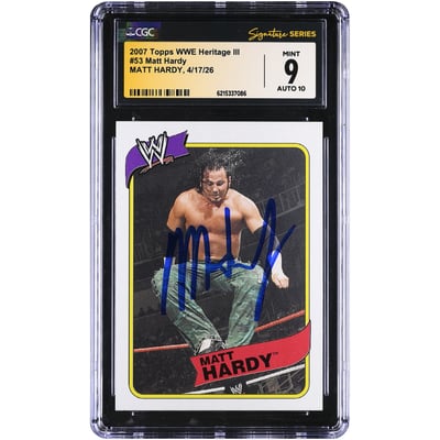 Matt Hardy WWE Autographed 2007 Topps Heritage III #53 CGC Fanatics Witnessed Authenticated 9/10 Card