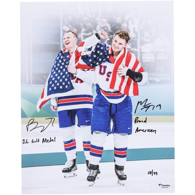 Matthew Tkachuk & Brady Tkachuk Team USA Autographed Fanatics Authentic 16" x 20" 2026 Olympic Gold Medal Winners Photograph with Multiple Inscriptions - Limited Edition of 99