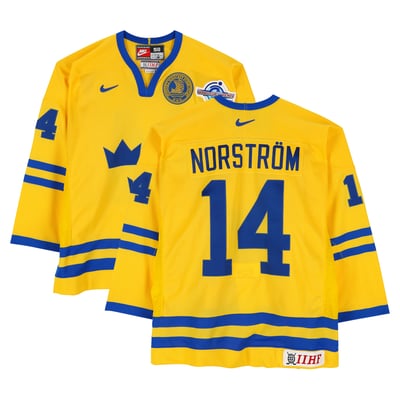 Mattias Norstrom Team Sweden Fanatics Authentic Game-Used #14 Yellow Nike Jersey vs. Team Finland on September 4 during the 2004 World Cup of Hockey