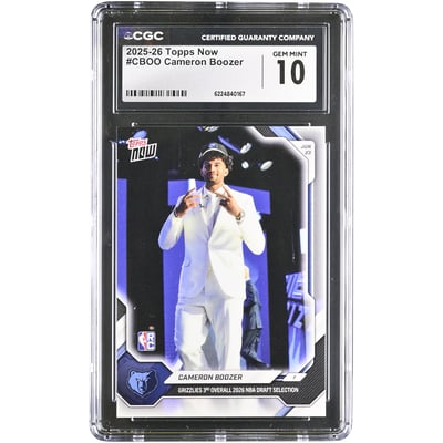 Cameron Boozer Memphis Grizzlies 2025-26 Topps Now Grizzlies 3rd Overall 2026 NBA Draft Selection #CBOO CGC Authenticated GEM MINT 10 Rookie Card