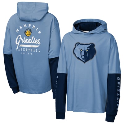 Memphis Grizzlies Outerstuff Youth Double Nickel Oversized Faux 2fer Hooded T-Shirt - Blue
