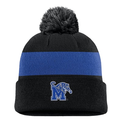 Memphis Tigers Nike Primetime Logo Stripe Knit Hat with Pom - Black