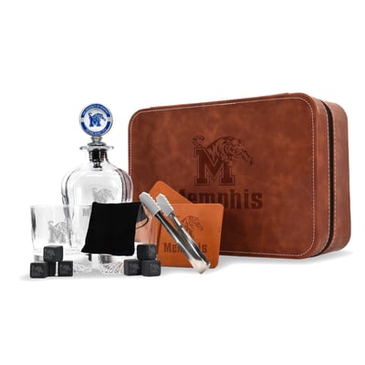 Memphis Tigers The Memory Company Whiskey Decanter Set & Faux Leather Case
