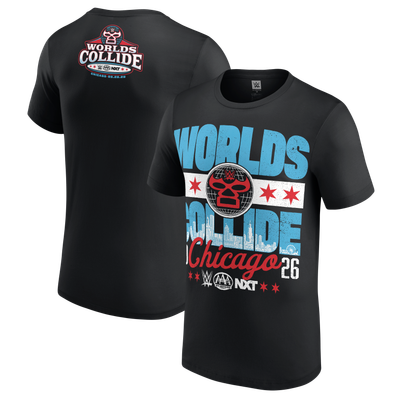 WWE/AAA/NXT Worlds Collide 2026 Chicago Shop T-Shirt - Black