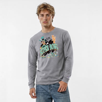 Champion X Disney Road To Super Bowl LXI Mickey & Friends Long Sleeve T-Shirt - Gray