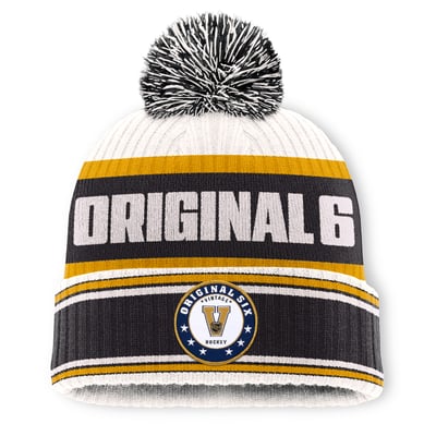 Fanatics Original Six Cuffed Knit Hat with Pom - Cream/Black