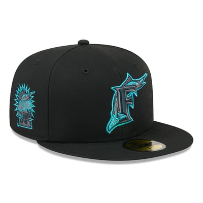  Florida Marlins New Era Cooperstown Collection Color Pop 59FIFTY Fitted Hat - Black