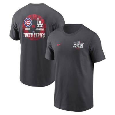 Nike 2025 MLB World Tour: Tokyo Series Los Angeles Dodgers vs. Chicago Cubs Matchup T-Shirt - Anthracite