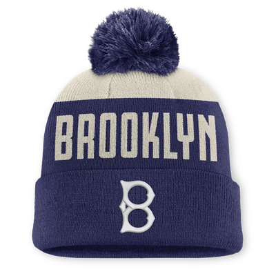  Brooklyn Dodgers Nike Cooperstown Collection Peak Standard Cuffed Knit Hat with Pom - Natural/Navy