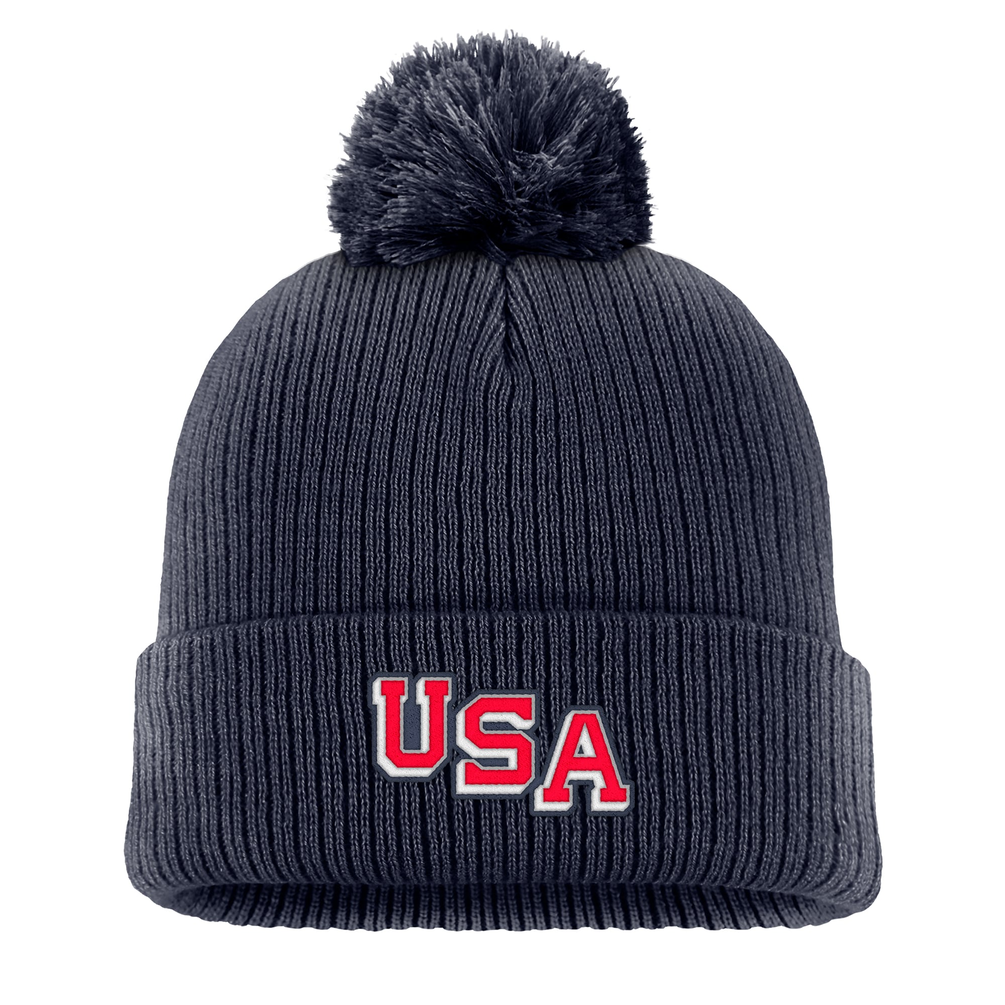 Lua Office Men's US Hockey Nike Navy Peak Cuffed Knit Hat with Pom