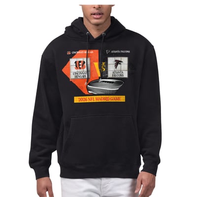  Cincinnati Bengals vs. Atlanta Falcons Starter 2026 NFL Madrid Game Matchup Graphic Fleece Hoodie - Black