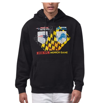  New England Patriots vs. Detroit Lions Starter 2026 NFL Munich Game Matchup Graphic Fleece Hoodie - Black