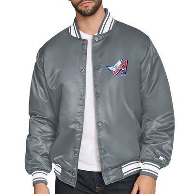  California Angels Starter Cooperstown Logo Full-Snap Varsity Jacket - Gray