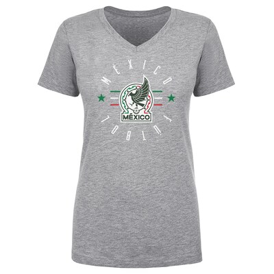  Mexico National Team 500 Level Women's  Futbol V-Neck T-Shirt - Heather Gray
