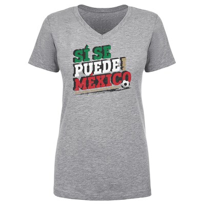  Mexico National Team 500 Level Women's Si Se Puede  V-Neck T-Shirt - Heather Gray