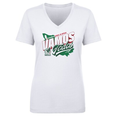 Mexico National Team 500 Level Women's Vamos Todos Country V-Neck T-Shirt - White