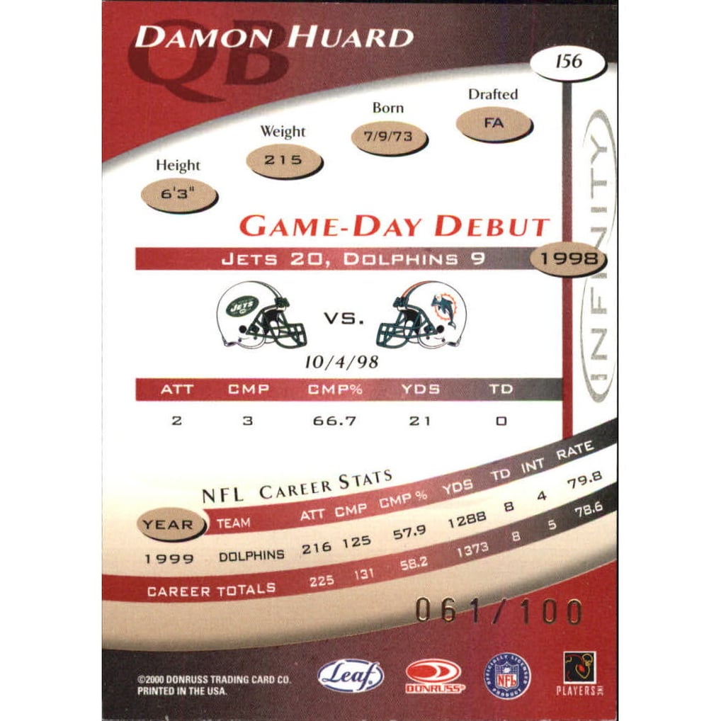 2000 Quantum Leaf Infinity Red #156 Damon Huard