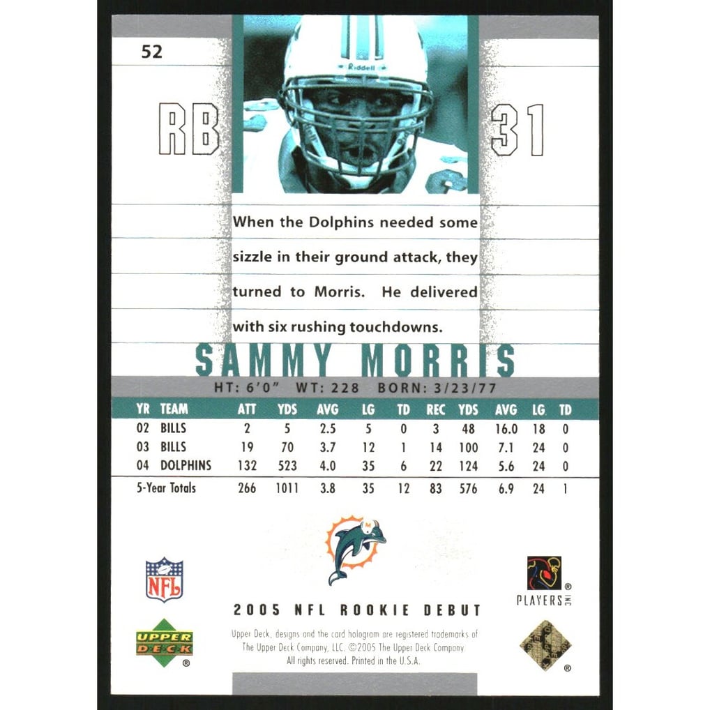 2005 Upper Deck Rookie Debut Gold Spectrum #52 Sammy Morris