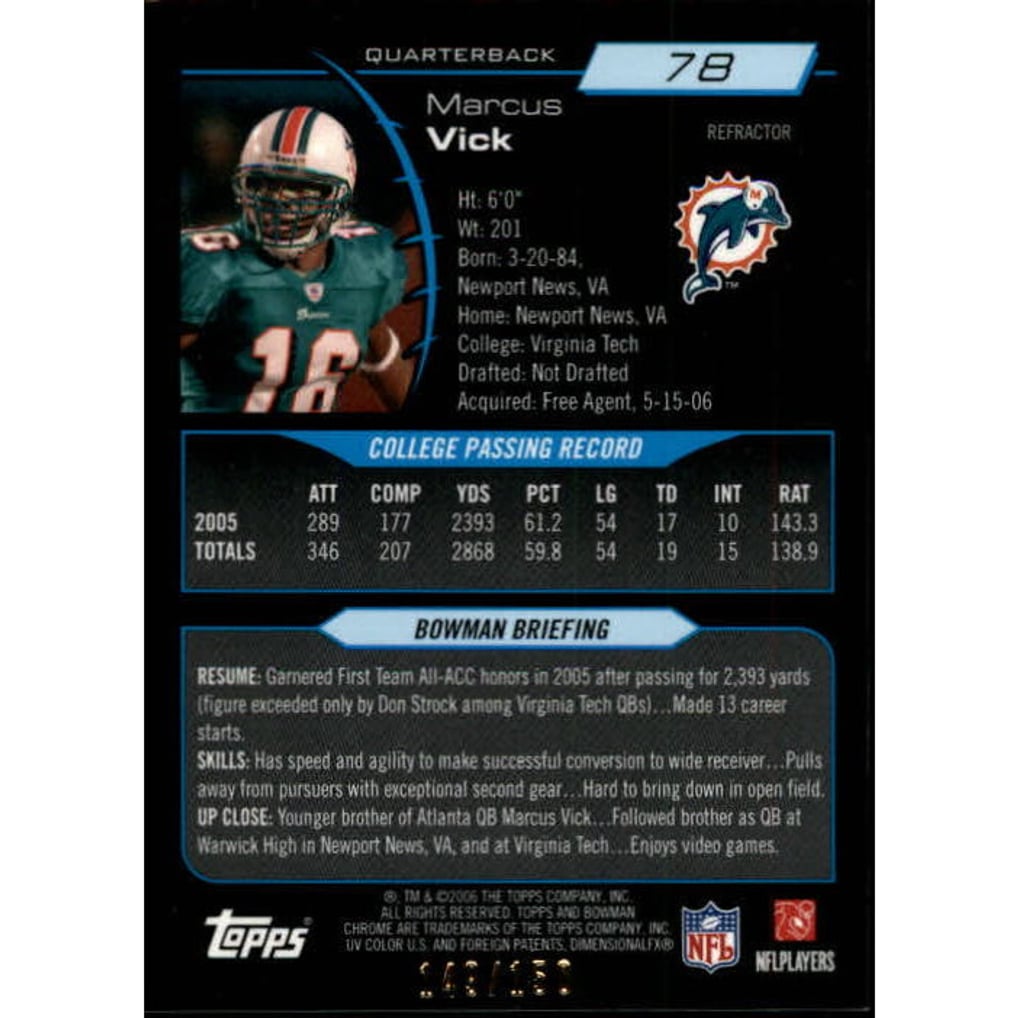 2006 Bowman Chrome Blue Refractors #78 Marcus Vick