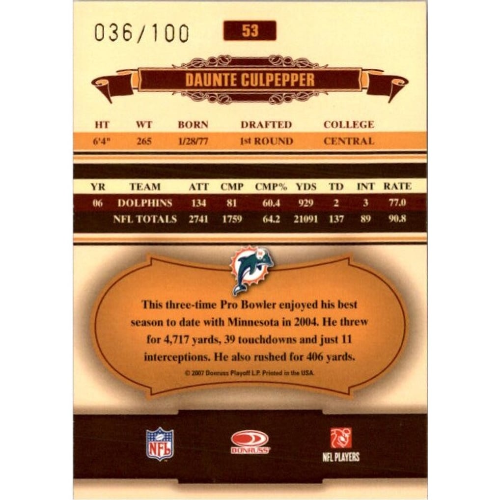 2007 Donruss Classics Timeless Tributes Bronze #53 Daunte Culpepper