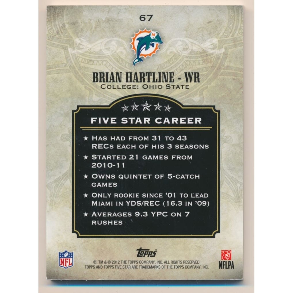 2012 Topps Five Star #67 Brian Hartline