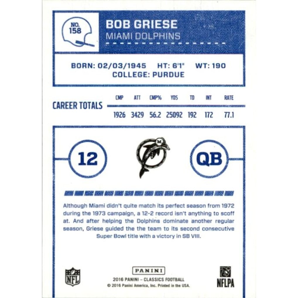 2016 Classics Blue Back #158 Bob Griese