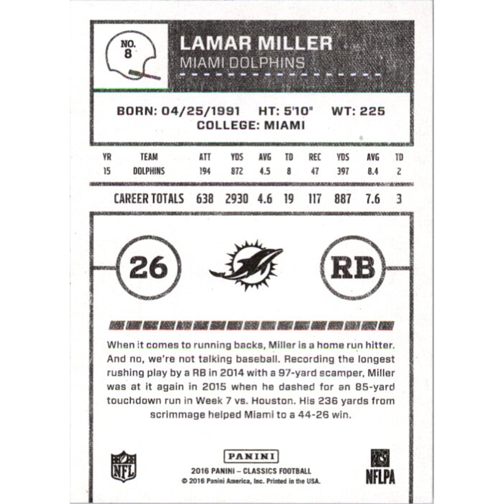2016 Classics Timeless Tributes Silver #8 Lamar Miller