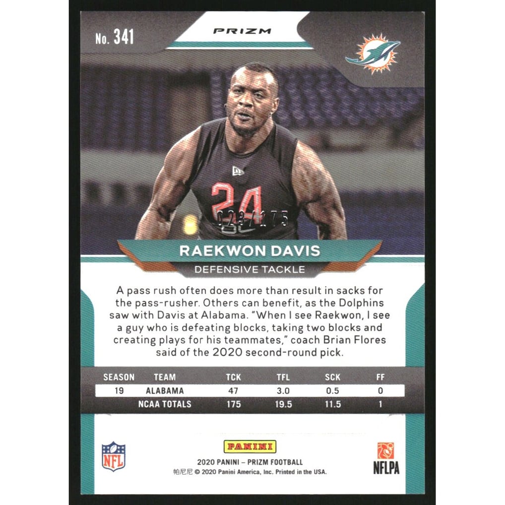 2020 Panini Prizm Prizms Hyper #341 Raekwon Davis