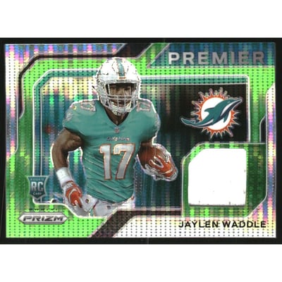 2021 Panini Prizm Premier Jerseys Neon Green Pulsar #8 Jaylen Waddle