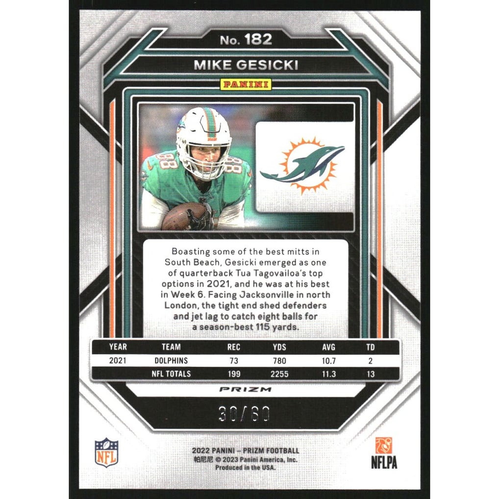 2022 Panini Prizm Prizms Orange Wave #182 Mike Gesicki