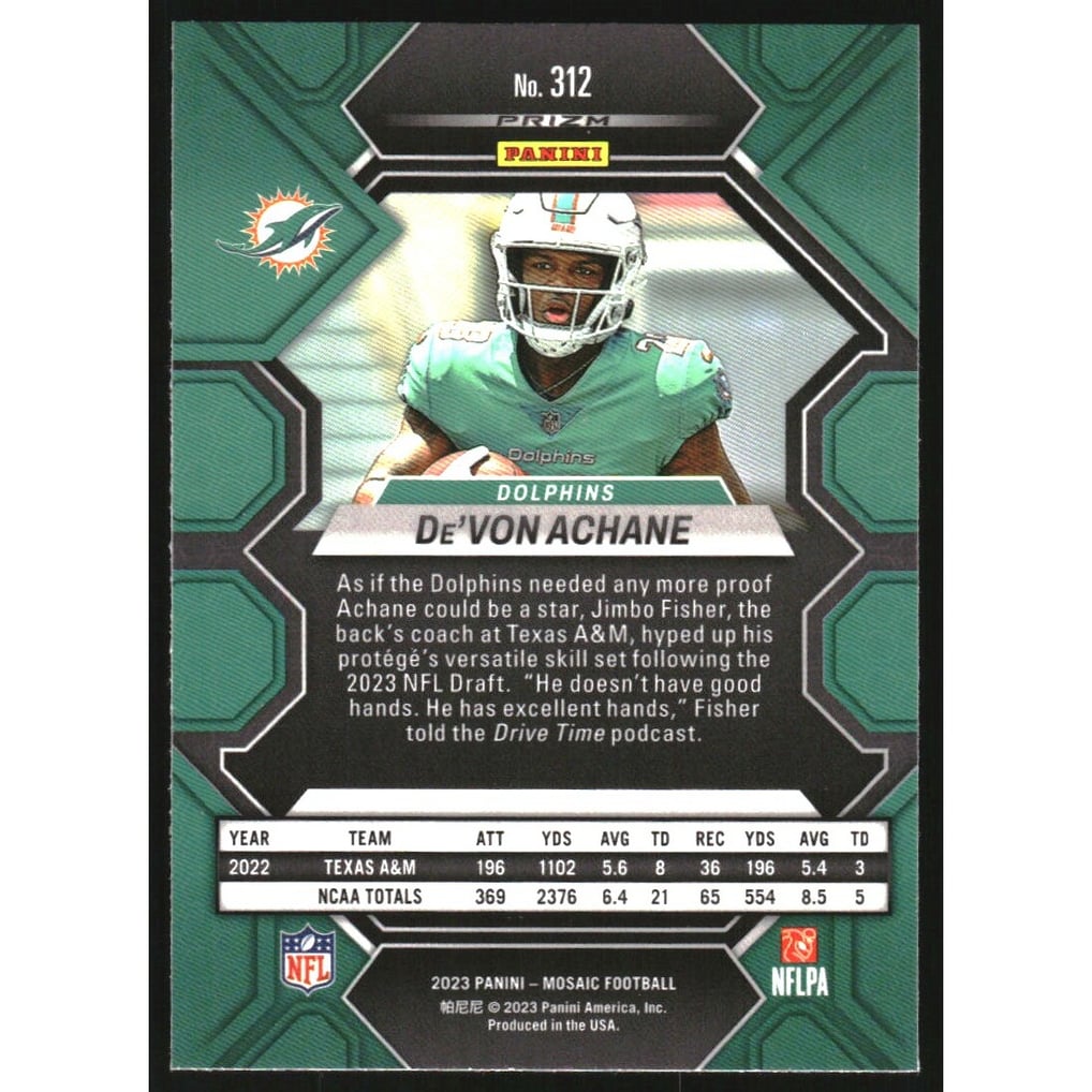 2023 Panini Mosaic #312 De'Von Achane RC