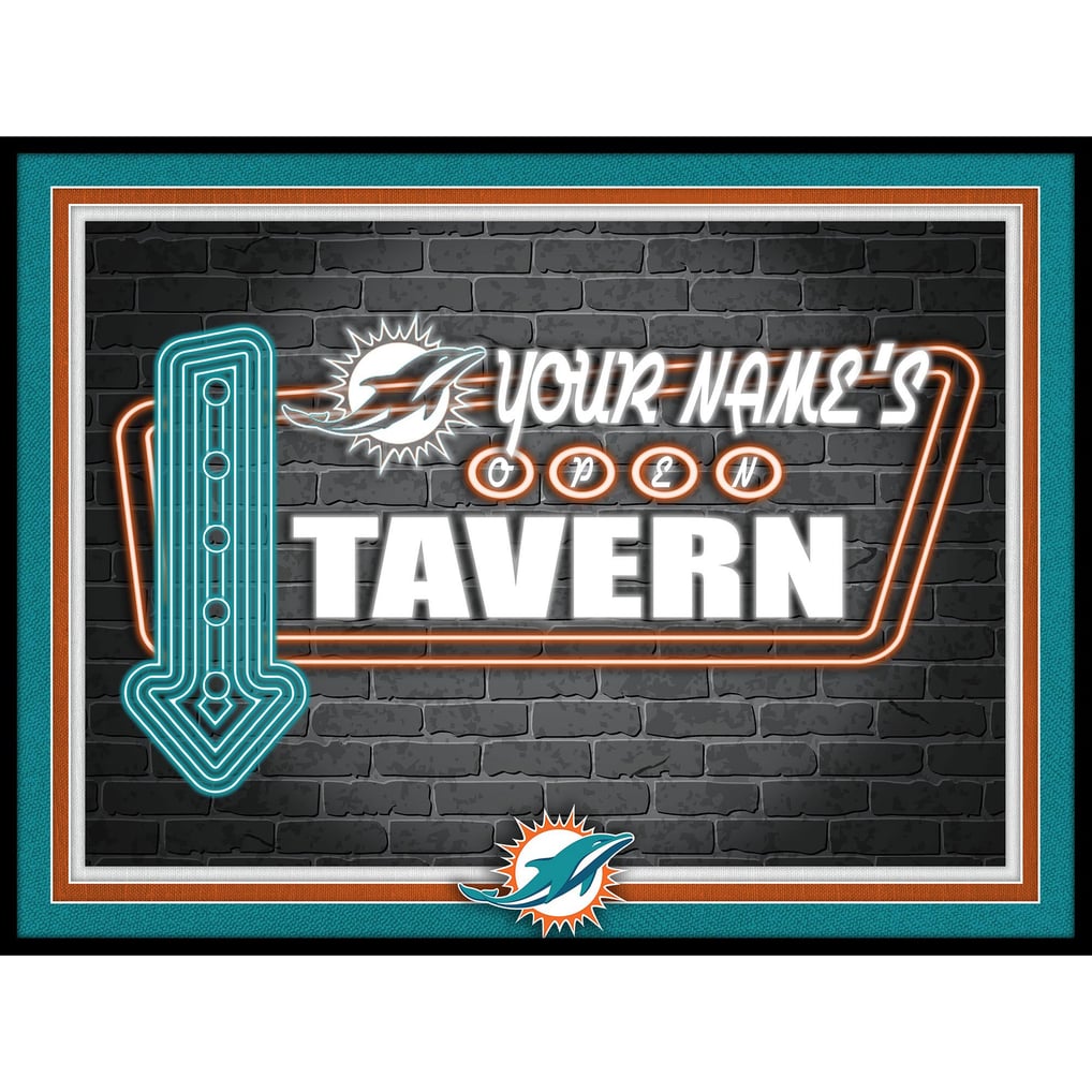 Miami Dolphins 12'' x 16'' Personalized Framed Neon Tavern Print - Black