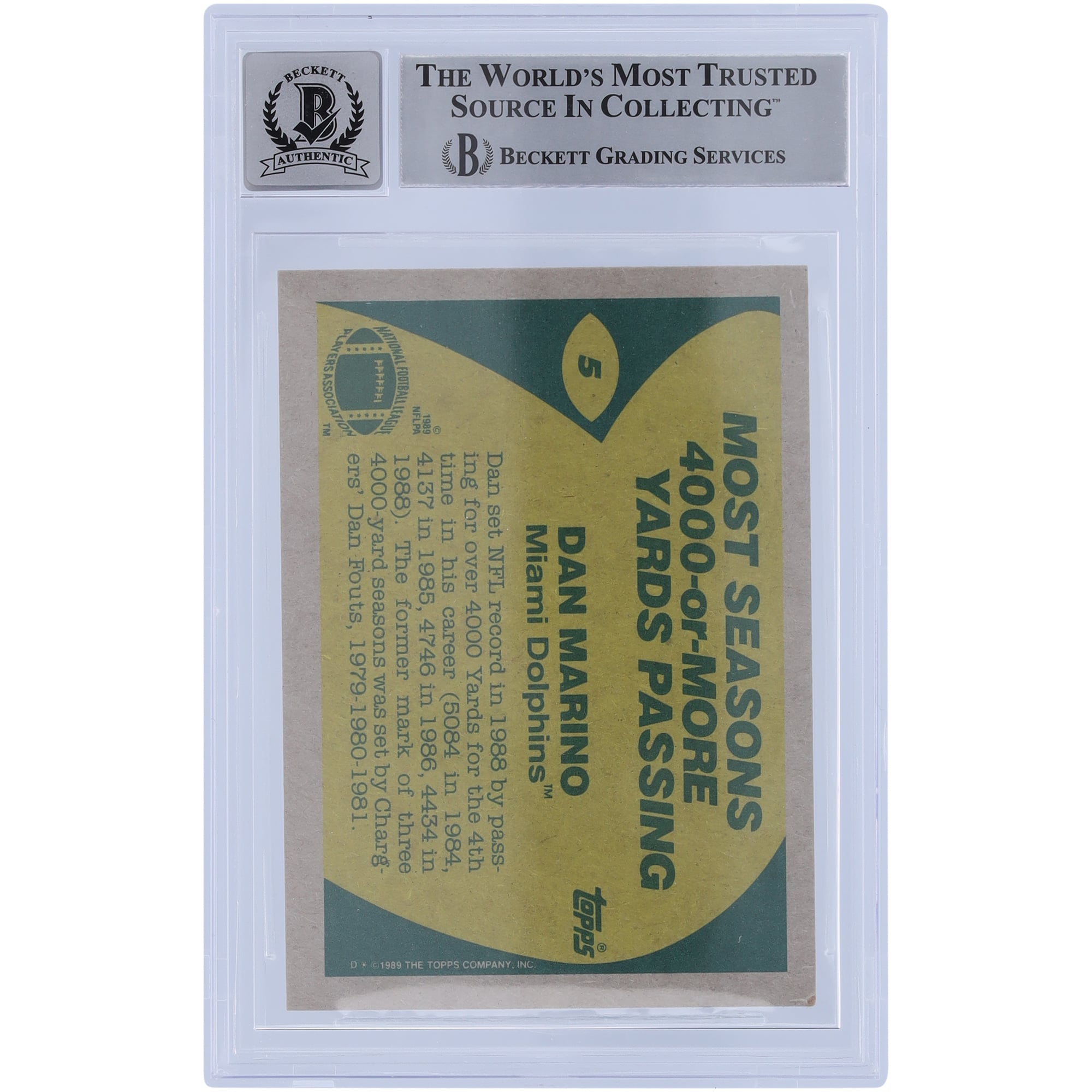 Dan Marino Miami Dolphins Autographed 1989 Topps Record Breaker #5