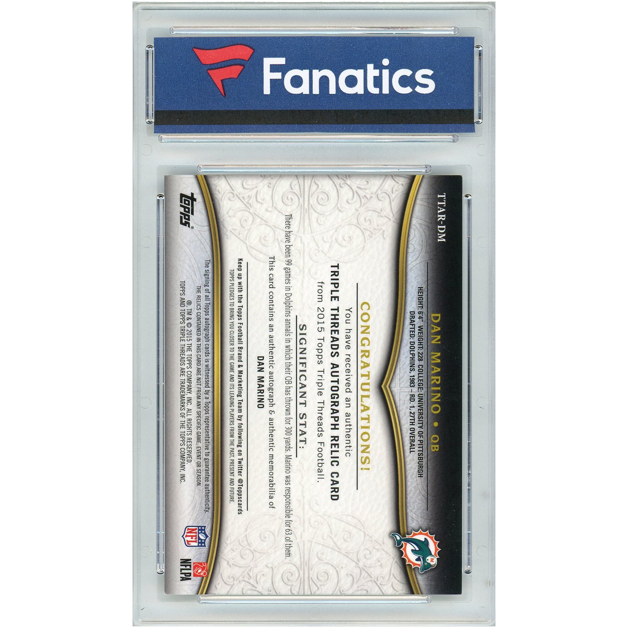 Dan Marino Miami Dolphins Autographed 2015 Topps Triple Threads